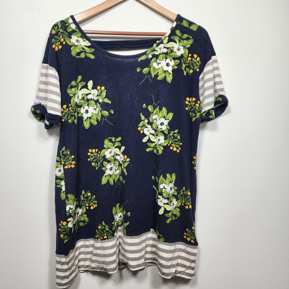 Matilda Jane Women In The Mix Floral Short Sleeve Shirt Size L